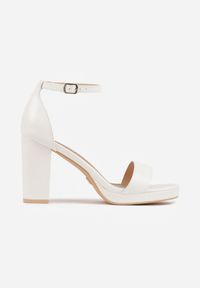 Renee - Białe Sandały VICES na Słupkowym Obcasie ze Skórzaną Wkładką Azimera. Okazja: na co dzień, na imprezę. Kolor: biały. Materiał: skóra. Sezon: lato. Obcas: na obcasie. Styl: casual. Wysokość obcasa: średni #6