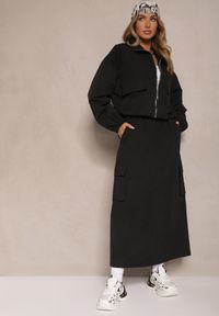 Renee - Czarny Komplet z Bawełną Spódnica i Rozpinana Bluza Evorea. Kolor: czarny. Materiał: bawełna