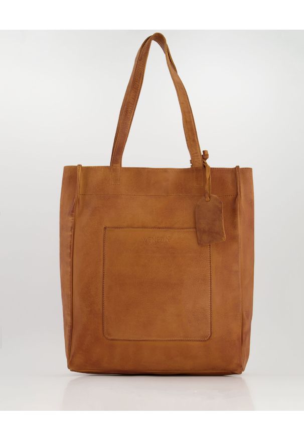 Venezia - SKÓRZANA SHOPPERKA 9309-X WASHL TAN. Materiał: skórzane