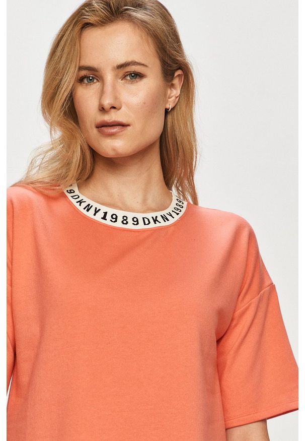 DKNY - Dkny - T-shirt piżamowy. Kolor: pomarańczowy. Materiał: dzianina