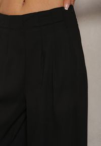 Renee - Czarne Spodnie High Waist z Szerokimi Nogawkami Palazzo Zapinane na Suwak Obilina. Stan: podwyższony. Kolor: czarny. Wzór: bez wzorów, aplikacja. Styl: elegancki #2