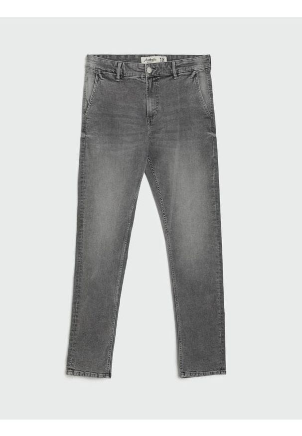 Sinsay - Spodnie jeansowe chino slim fit - szary. Kolor: szary. Materiał: jeans