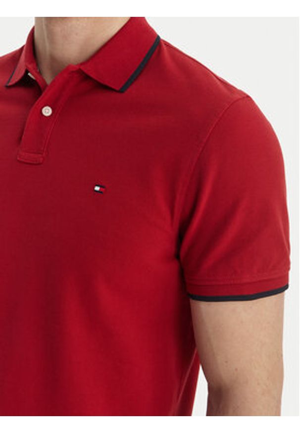 TOMMY HILFIGER - Tommy Hilfiger Polo Pique MW0MW42750 Czerwony Regular Fit. Typ kołnierza: polo. Kolor: czerwony. Materiał: bawełna