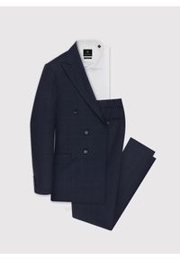 Pako Lorente - PAKO LORENTE – Granatowe spodnie garniturowe w subtelną kratę. Kolor: niebieski. Materiał: wełna. Styl: klasyczny, elegancki #9