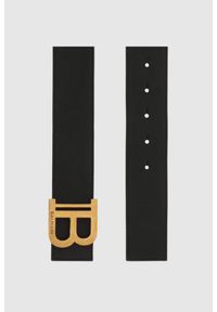 Balmain - BALMAIN Pasek damski skórzany czarny 4cm B-Belt. Kolor: czarny. Materiał: skóra. Wzór: gładki