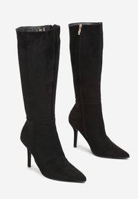 Renee - Czarne Kozaki na Cienkiej Szpilce do Kolana z Imitacji Zamszu Neleko. Kolor: czarny. Materiał: zamsz. Wzór: jednolity #5