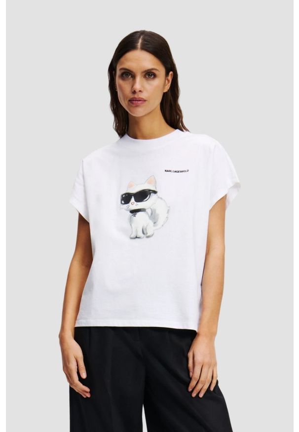 Karl Lagerfeld - KARL LAGERFELD Biały damski t-shirt Ikon Aquarelle C Loose, Rozmiar S. Kolor: biały