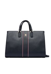 TOMMY HILFIGER - Tommy Hilfiger Torebka Th Daily Satchel Corp AW0AW18644 Granatowy. Kolor: niebieski. Materiał: skórzane #1