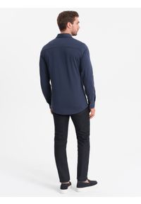 Ombre Clothing - Koszula męska bawełniana REGULAR z dzianiny single jersey - granatowa V2 OM-SHCS-0138 - XXL. Kolor: niebieski. Materiał: bawełna, dzianina, jersey. Wzór: haft, kolorowy #11