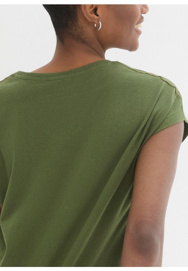 bonprix - T-shirt. Kolor: zielony. Wzór: nadruk. Styl: elegancki