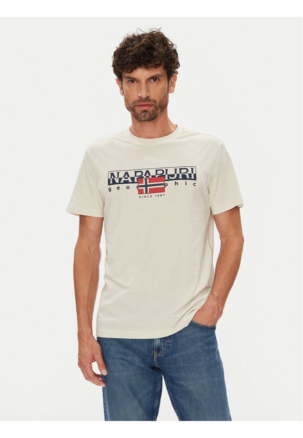 Napapijri T-Shirt S-Aylmer NP0A4HTO Beżowy Regular Fit. Kolor: beżowy. Materiał: bawełna
