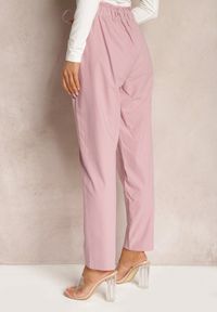 Renee - Różowe Spodnie Paper Bag z Elastyczną Talią i Sznurkiem Klemiordia. Kolor: różowy #5