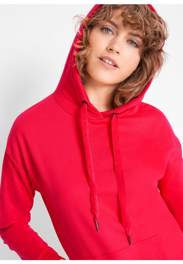 bonprix - Bawełniana sukienka dresowa. Typ kołnierza: kaptur. Kolor: czerwony. Materiał: bawełna, dresówka