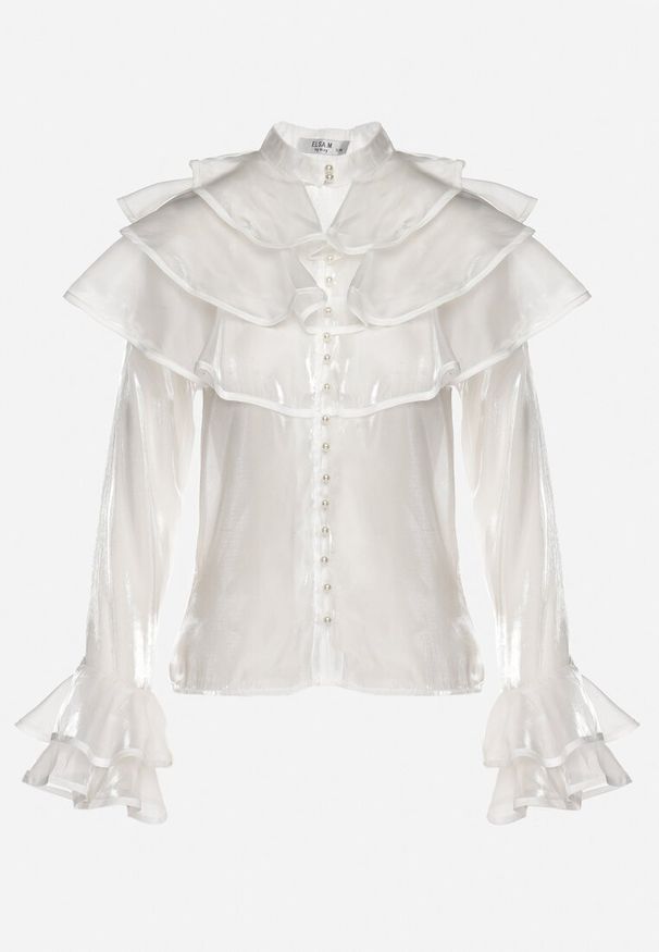 Born2be - Biała Koszula z Ozdobnymi Falbankami Edianessea. Typ kołnierza: kołnierz z falbankami. Kolor: biały