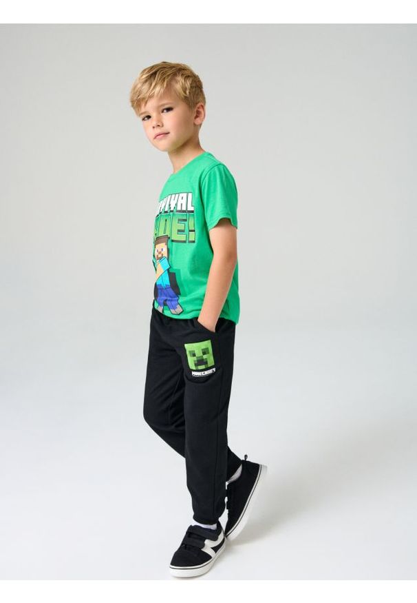 Sinsay - Spodnie dresowe Minecraft - czarny. Kolor: czarny. Materiał: dresówka