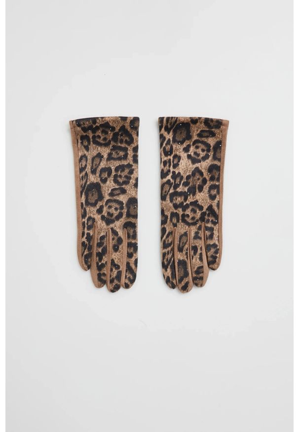 MOODO - Rękawiczki w panterkę beżowe. Kolor: beżowy. Materiał: poliester. Wzór: motyw zwierzęcy