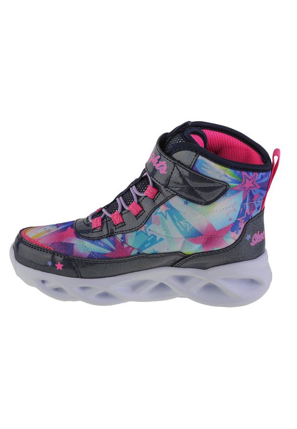 skechers - Buty zimowe dziewczęce, Twisty Brights - Sweet Starz. Wysokość cholewki: za kostkę. Zapięcie: rzepy. Kolor: niebieski. Materiał: materiał. Szerokość cholewki: normalna. Sezon: zima. Styl: sportowy