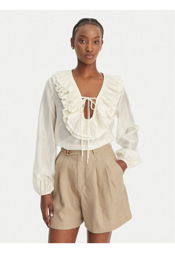 Eleh Bluzka SS260116 Kremowy Regular Fit. Kolor: kremowy. Materiał: syntetyk