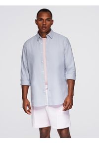 Ombre Clothing - Elegancka męska koszula oxford z haftem – błękitna V1 OM-SHOS-0172 - XXL. Okazja: na spotkanie biznesowe, do pracy. Typ kołnierza: kołnierzyk klasyczny. Kolor: niebieski. Materiał: bawełna, tkanina. Wzór: haft. Styl: elegancki #6