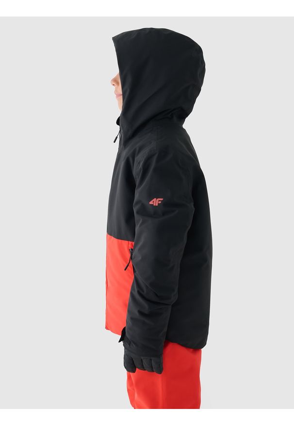 4f - 4F Kurtka narciarska membrana 5000 chłopięca - czerwona 122 (6-7 lat). Okazja: na co dzień. Typ kołnierza: kaptur. Kolor: czerwony. Materiał: poliester, dzianina, materiał, tkanina. Wzór: gładki. Sezon: lato. Styl: klasyczny, casual, sportowy