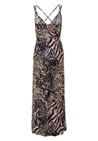 Długa sukienka z wstawką ze sztucznej skóry bonprix w cętki leoparda. Kolor: czarny. Materiał: skóra. Długość: maxi #2