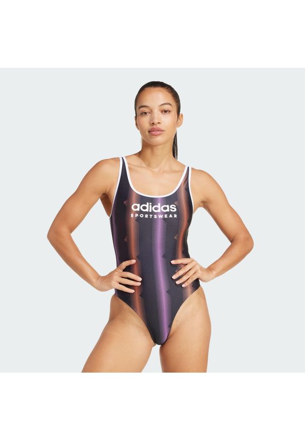 Adidas - Strój do pływania Tiro U-Back. Kolor: biały, wielokolorowy, czarny. Materiał: materiał