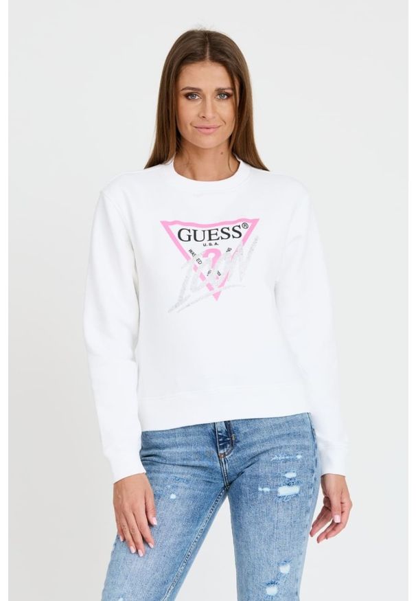 Guess - GUESS Biała damska bluza Cn Icon, Rozmiar XL. Kolor: biały
