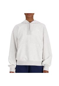 Bluza New Balance WT41507AHH - szara. Okazja: na co dzień. Kolor: szary. Materiał: dresówka, bawełna, prążkowany, poliester. Wzór: napisy. Styl: klasyczny, casual
