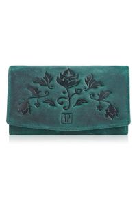 PAOLO PERUZZI - Portfel damski skórzany Paolo Peruzzi zielony T-01. Kolor: zielony. Wzór: kwiaty #1