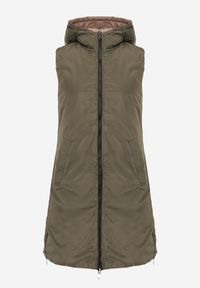 Born2be - Beżowa Pikowana Kamizelka Dwustronna z Kapturem i Sznurkami Leorani. Okazja: na spacer, na co dzień. Typ kołnierza: kaptur. Kolor: beżowy. Materiał: jeans. Styl: casual, sportowy #7