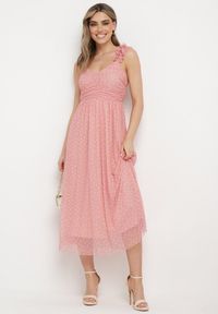 Born2be - Jasnoróżowa Rozkloszowana Sukienka z Tiulem na Cienkich Ramiączkach z Gumką w Talii Mleara. Okazja: na co dzień, na imprezę. Typ kołnierza: dekolt w serek. Kolor: różowy. Materiał: tiul. Długość rękawa: na ramiączkach. Sezon: lato. Styl: casual #5