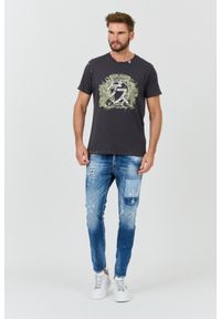 Guess - GUESS Szary męski t-shirt bawełniany Japanese Ideog, Rozmiar M. Kolor: szary. Materiał: bawełna