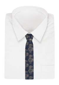 Męski Krawat - Alties - Beżowe Róże na Granatowym Tle. Kolor: niebieski, brązowy, wielokolorowy, beżowy. Materiał: tkanina. Styl: elegancki, wizytowy #2