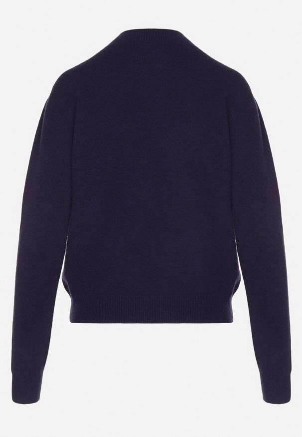 Born2be - Granatowy Sweter z Wełną i Wiskozą o Prostym Fasonie z Półgolfem Giolera. Okazja: na co dzień, do pracy, na spotkanie biznesowe. Kolor: niebieski. Materiał: wełna, wiskoza. Długość rękawa: długi rękaw. Długość: długie. Styl: biznesowy, casual, elegancki