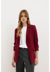 MARYNARKA NANCY BORDOWA XS - Flawless. Okazja: na co dzień. Kolor: czerwony. Materiał: jeans, elastan, materiał, nylon. Długość: krótkie. Styl: casual, elegancki