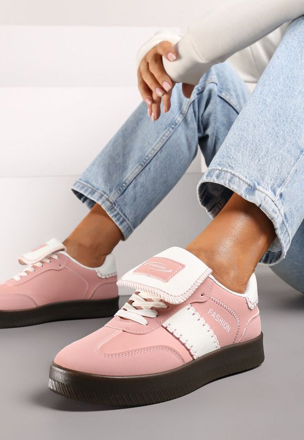 Born2be - Różowe Sneakersy na Grubej Podeszwie z Kontrastującymi Wstawkami i Wywiniętym Językiem Mirinae. Okazja: na co dzień, na spacer. Kolor: różowy. Materiał: jeans. Sport: turystyka piesza