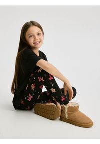 Reserved - Świąteczne legginsy we wzory - czarny. Kolor: czarny. Materiał: bawełna. Styl: wizytowy #1