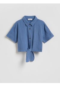 Reserved - Muślinowa koszula z wiązaniem - niebieski. Kolor: niebieski. Materiał: bawełna