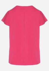 Born2be - Fuksjowy Bawełniany T-shirt z Trójkątnym Dekoltem Linarosea. Okazja: na co dzień. Kolor: różowy. Materiał: bawełna. Styl: casual #4