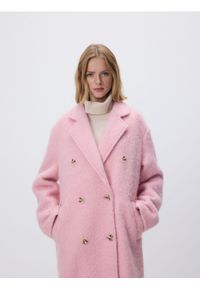 Reserved - Płaszcz oversize z wełną - różowy. Kolor: różowy. Materiał: wełna #1