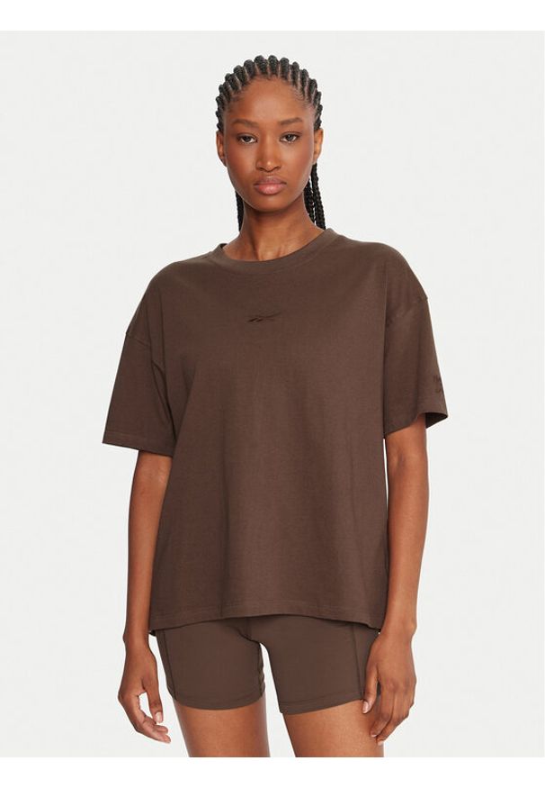 Reebok T-Shirt RK25315CCW Brązowy Regular Fit. Kolor: brązowy. Materiał: bawełna