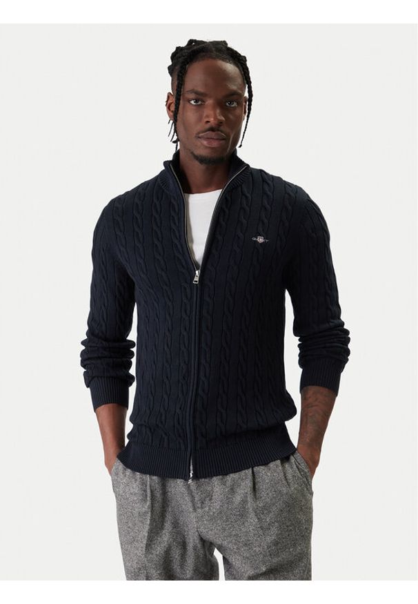 GANT - Gant Kardigan 8050604 Granatowy Slim Fit. Kolor: niebieski. Materiał: bawełna