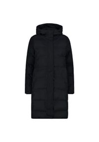 Długa kurtka puchowa z kapturem damska CMP. Typ kołnierza: kaptur. Kolor: czarny. Materiał: puch. Długość: długie. Sport: turystyka piesza #1