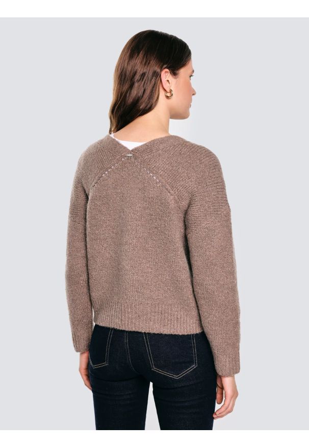 Big-Star - Kardigan damski z dodatkiem wełny brązowy Kardila 804. Kolor: brązowy. Materiał: wełna. Długość: krótkie