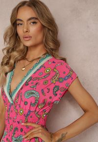 Renee - Różowa Rozkloszowana Sukienka Maxi z Printem Paisley z Gumką w Pasie Zoenia. Kolor: różowy. Wzór: paisley, nadruk. Sezon: lato, wiosna. Długość: maxi #3