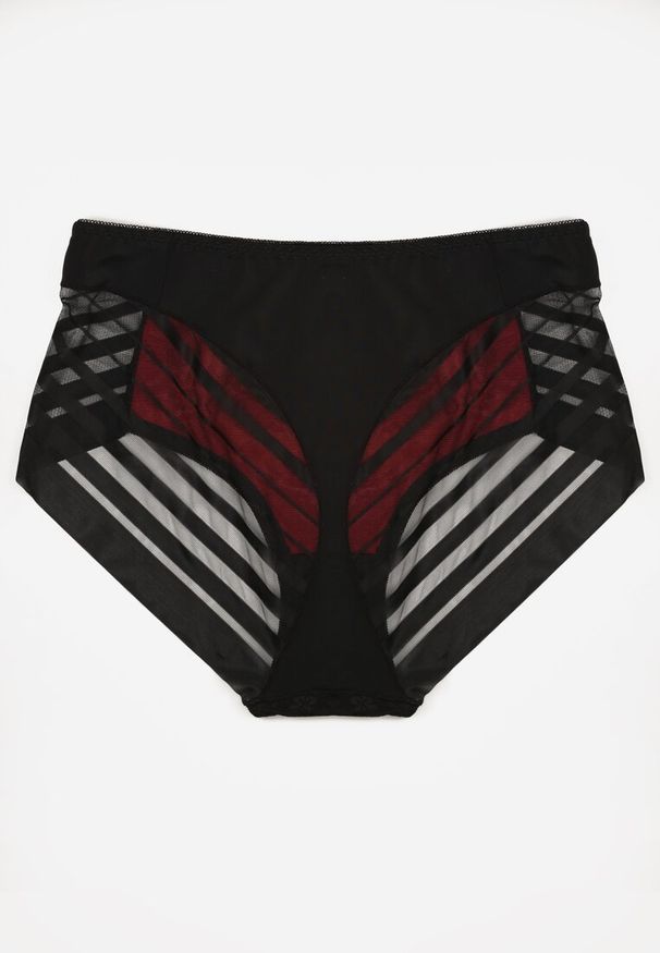 Renee - Czarno-Czerwone Siateczkowe Majtki Figi High Waist z Koronkowymi Zdobieniami Heylih. Stan: podwyższony. Kolekcja: plus size. Kolor: czarny. Materiał: koronka. Wzór: aplikacja