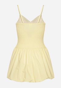 Born2be - Żółta Sukienka Bombka na Cienkich Ramiączkach z Kokardą i Cyrkoniami Paliandria. Okazja: na imprezę. Typ kołnierza: kokarda. Kolor: żółty. Długość rękawa: na ramiączkach. Wzór: aplikacja. Sezon: lato. Typ sukienki: bombki. Styl: elegancki #4