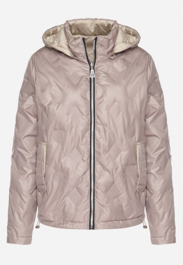 Born2be - Ciemnobeżowa Pikowana Kurtka o Dwustronnym Kroju z Odpinanym Kapturem Zeorina. Okazja: na co dzień. Kolor: beżowy. Materiał: jeans. Wzór: gładki. Styl: elegancki, casual
