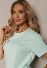 Renee - Miętowa Koszulka z Bawełny o Fasonie T-shirt Lormarka. Okazja: na co dzień. Kolor: miętowy. Materiał: bawełna. Styl: casual, klasyczny #2