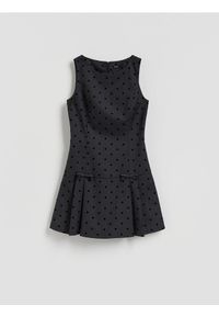 Reserved - Sukienka mini w groszki - jasnoszary. Kolor: szary. Materiał: wiskoza, tkanina. Wzór: grochy. Długość: mini #1